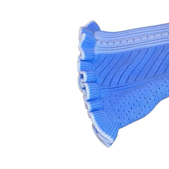 EUC Blue Amaryllis Sweater with White Accents and Ruffles - Picture 4 of 11